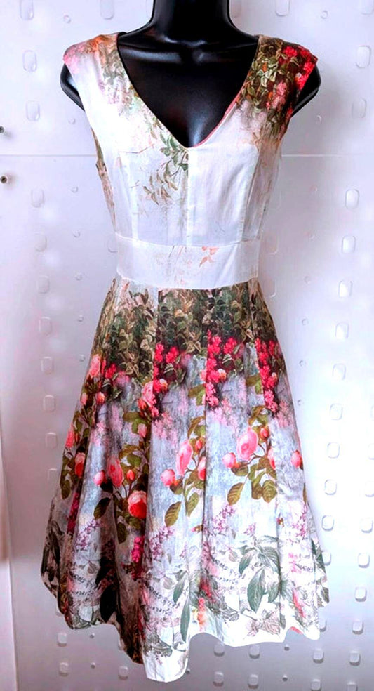 Floral Fit & Flare Cotton Dress – UK 10