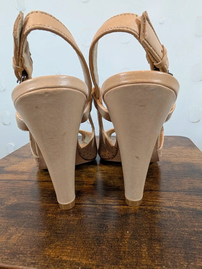 Jaeger Nude Perforated Leather Peep Toe Slingback Heels EU39 UK6