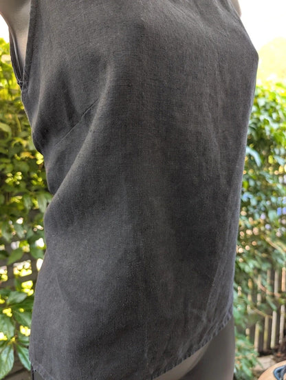 Wrap Black Linen Blend Tie Back Top UK6 Petite