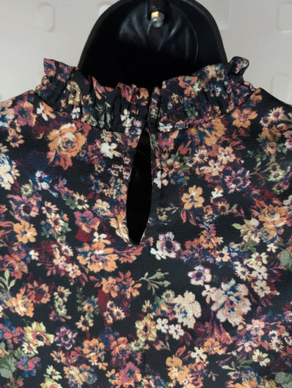 Brody Myles Floral Sleeveless Blouse Black Purple Peach Medium