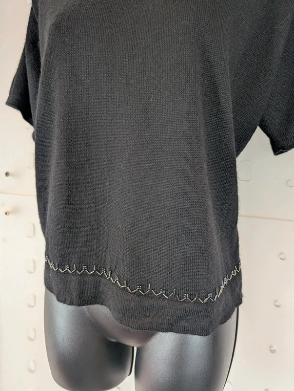 Petite Sophisticate Black Merino Wool Blend Knit Top L