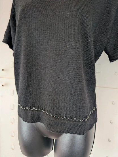 Petite Sophisticate Black Merino Wool Blend Knit Top L