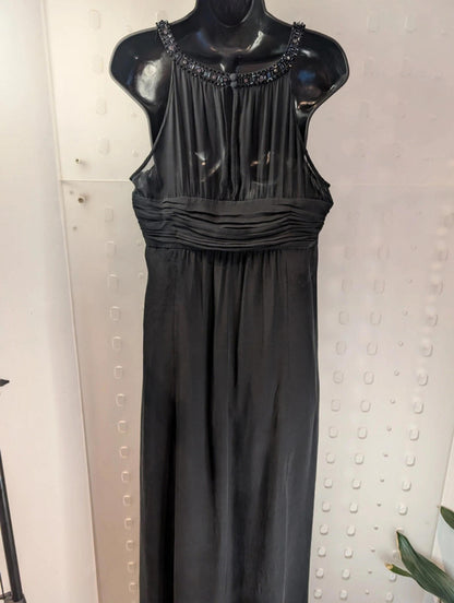 Monsoon Black Silk Beaded Maxi Evening Dress UK 16