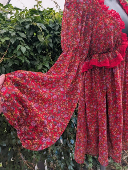 Free People Red Ditsy Floral Lace Mini Dress Small