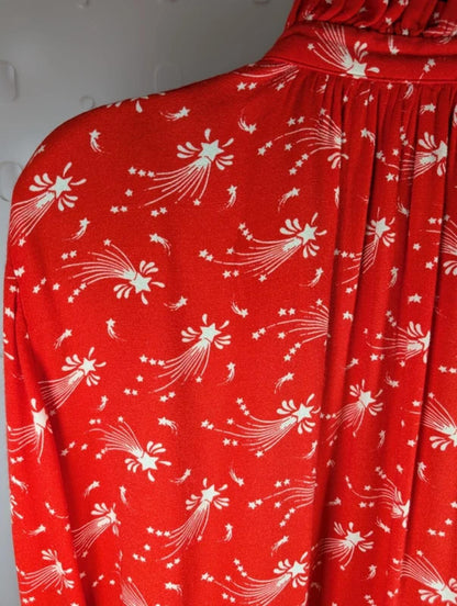 Ghost Shooting Star Print Blouse Coral Red White Medium