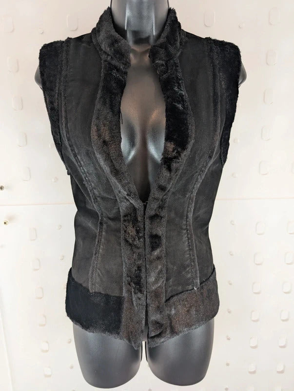 Vintage Y2K AMI Leather Faux Fur Gilet Waistcoat Medium