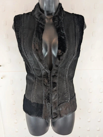 Vintage Y2K AMI Leather Faux Fur Gilet Waistcoat Medium