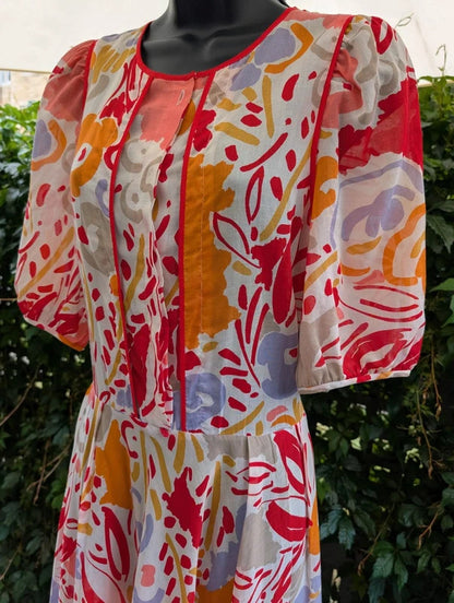 Vintage Chicot Abstract Floral Cotton Maxi Dress UK14