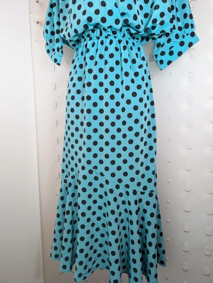 Hamells vintage 1980s polka dot fishtail midi dress Small Medium