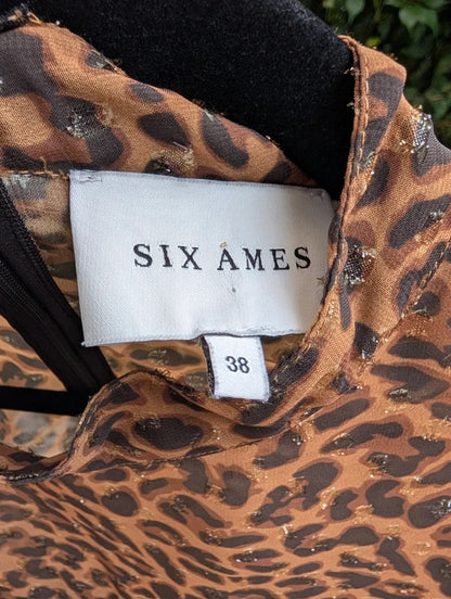 Six Ames Malina Leopard Print Ruffle Blouse Size 38