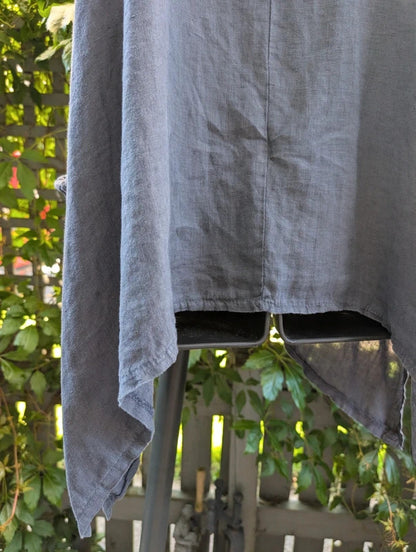 Italian Linen Tie Shoulder Longline Top Navy Blue M