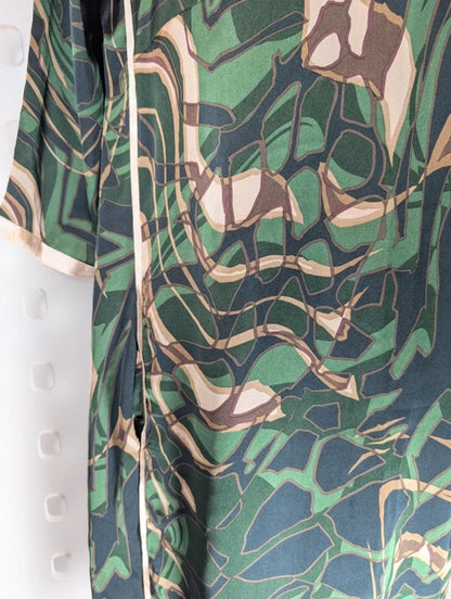 Sara Jones Satin Camo Print Kaftan Mini Dress With Pockets Size 8