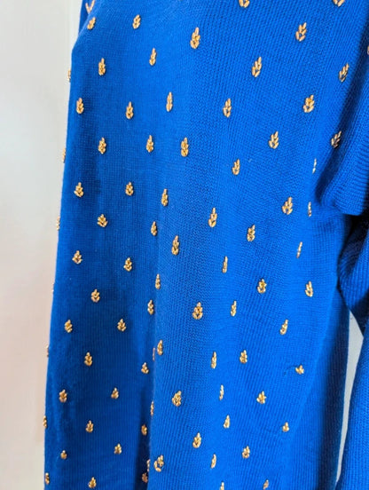 Vintage 1980s NYC Collection Royal Blue Embellished Longline Jumper M