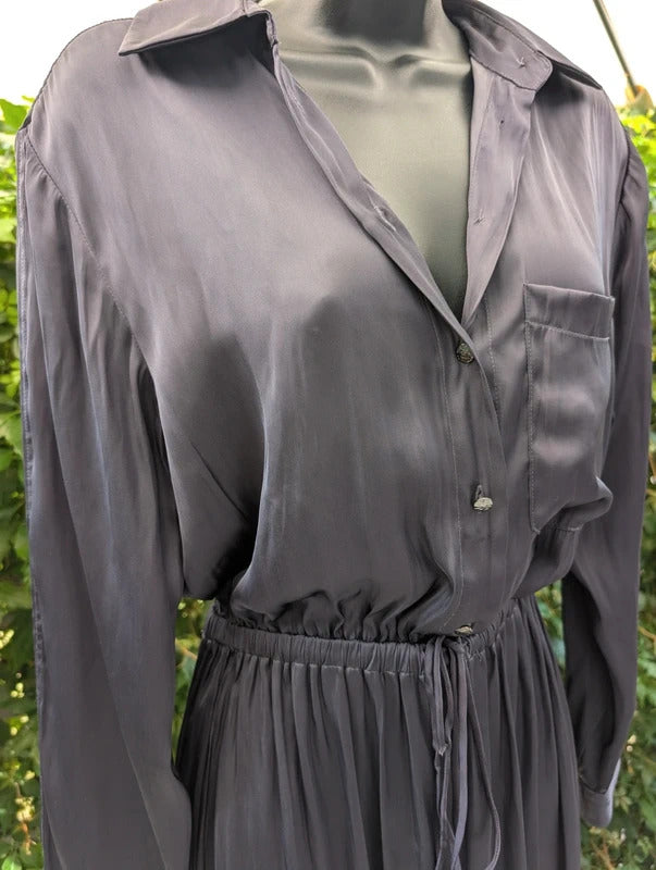 Mango Satin Utility Jumpsuit Charcoal Grey Small