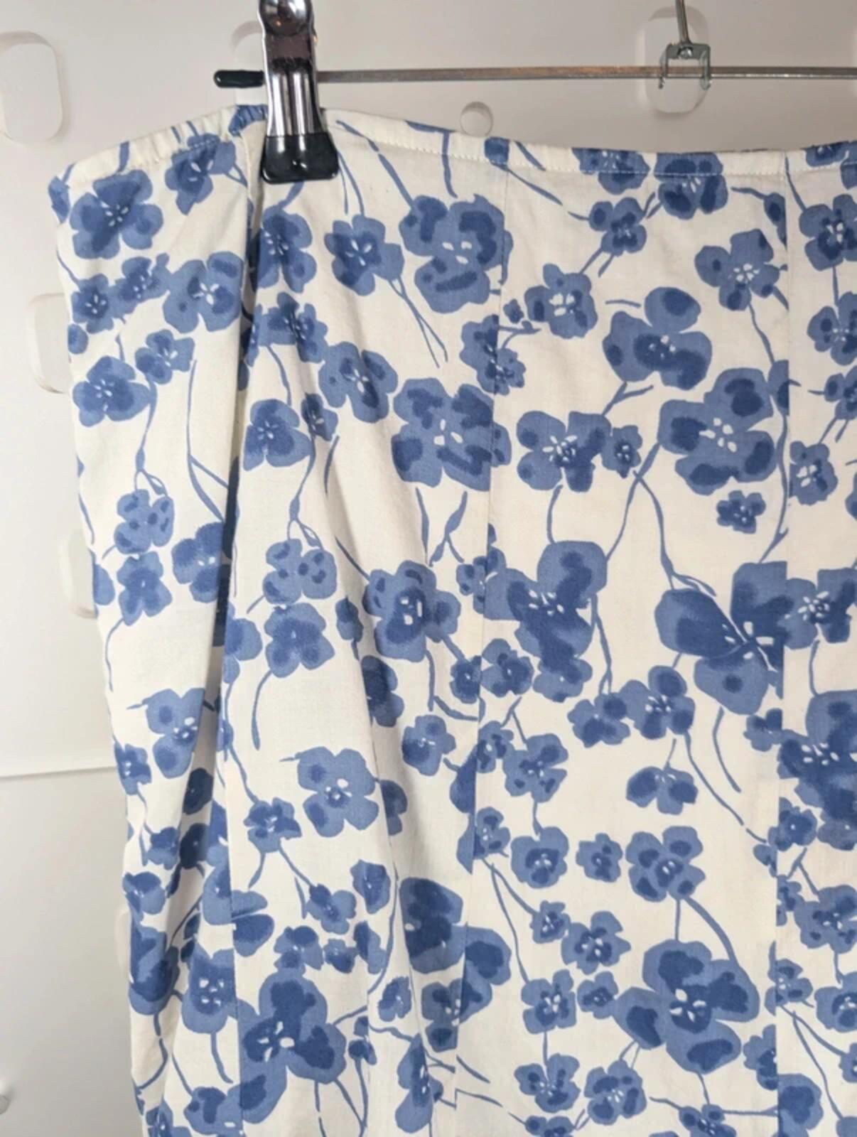 Per Una Floral Cotton Midi Skirt White Blue UK12
