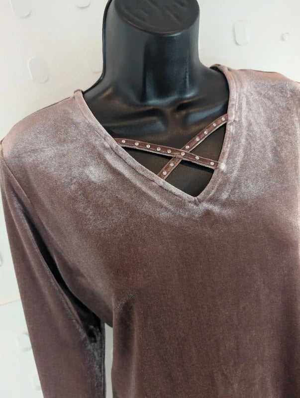 Quacker Factory Taupe Velvet Diamanté Top Size M
