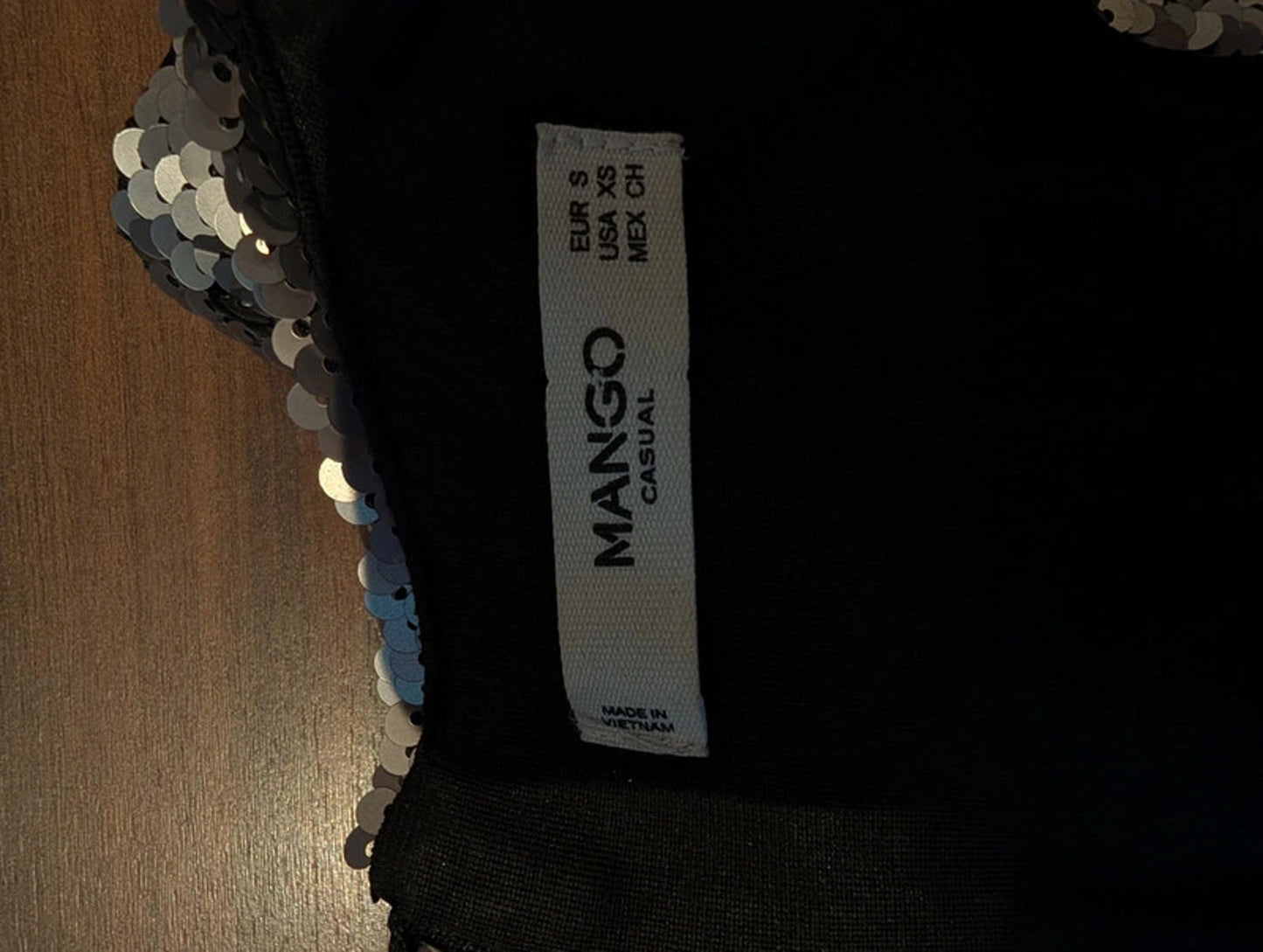 Mango Casual dull silver sequin top in EU Small