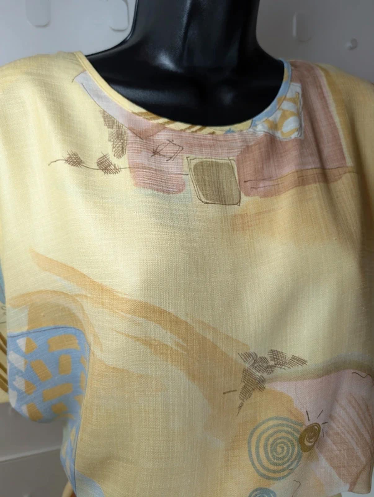 Vintage Janina Schreck Yellow Patterned Midi Dress UK 16