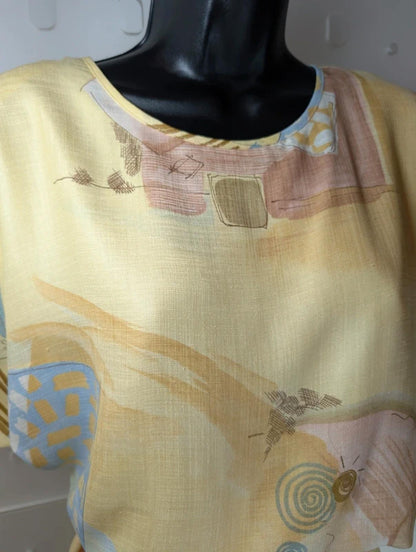 Vintage Janina Schreck Yellow Patterned Midi Dress UK 16