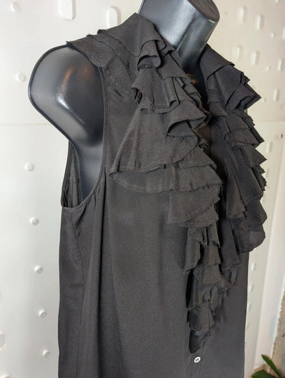 AllSaints Adelita Silk Ruffle Shirt  Black  UK 8  Sleeveless