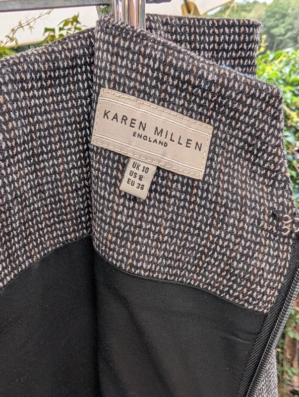 Karen Millen Wool Tweed Pencil Skirt with Lace Hem UK10
