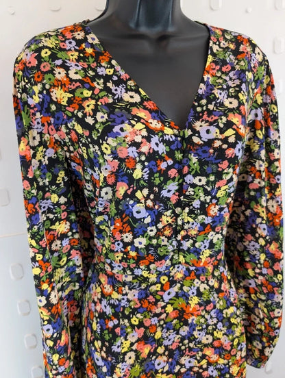 B.Young Black Floral Midi Dress EU36 UK8