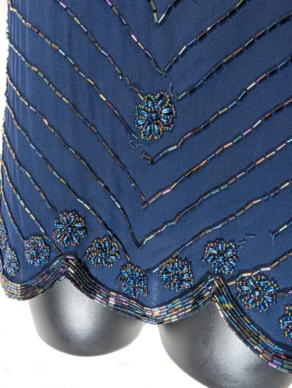 Simon Ellis Navy Silk Beaded Evening Top Vintage Glam UK10