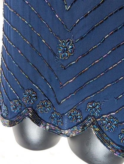 Simon Ellis Navy Silk Beaded Evening Top Vintage Glam UK10