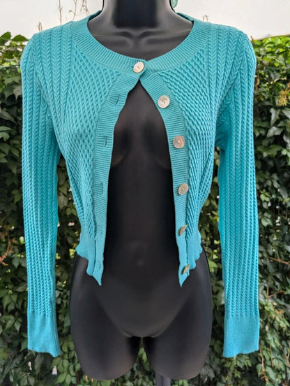 & Other Stories Aqua Teal Textured Cropped Cardigan Size M