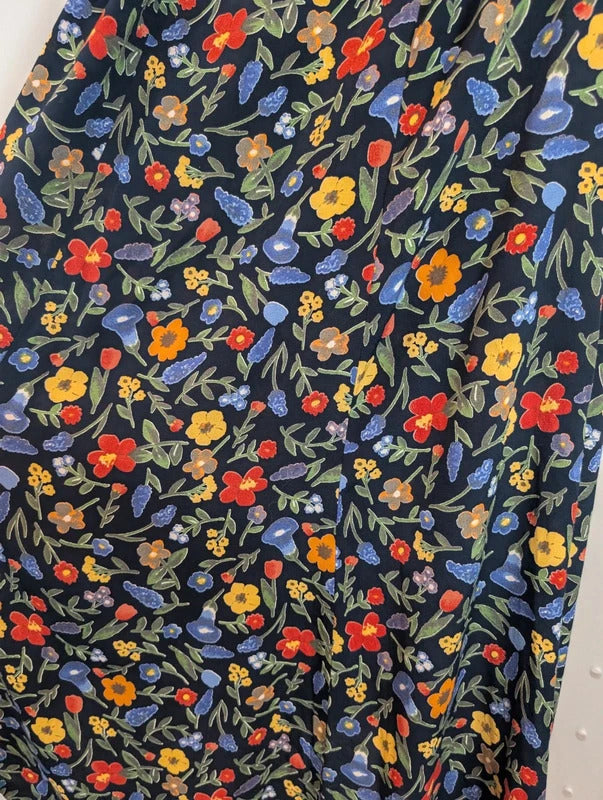 Vintage 90s Paul Mausner Navy Floral Button Through Dress UK12