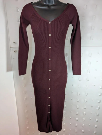 Reiss Ribbed Knit Midi Dress Off Shoulder Black Small