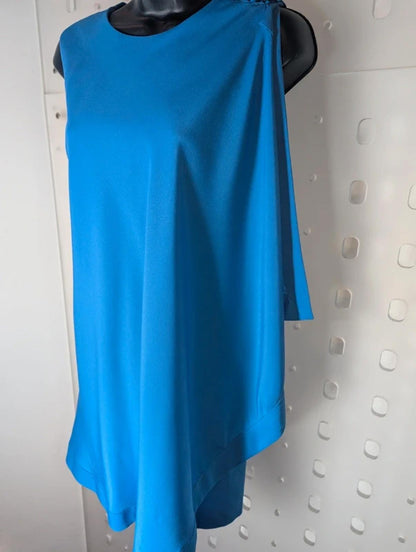 Ted Baker Blue Asymmetric Bodycon Dress Size 3 UK 12 Gold Button Detail Occasion