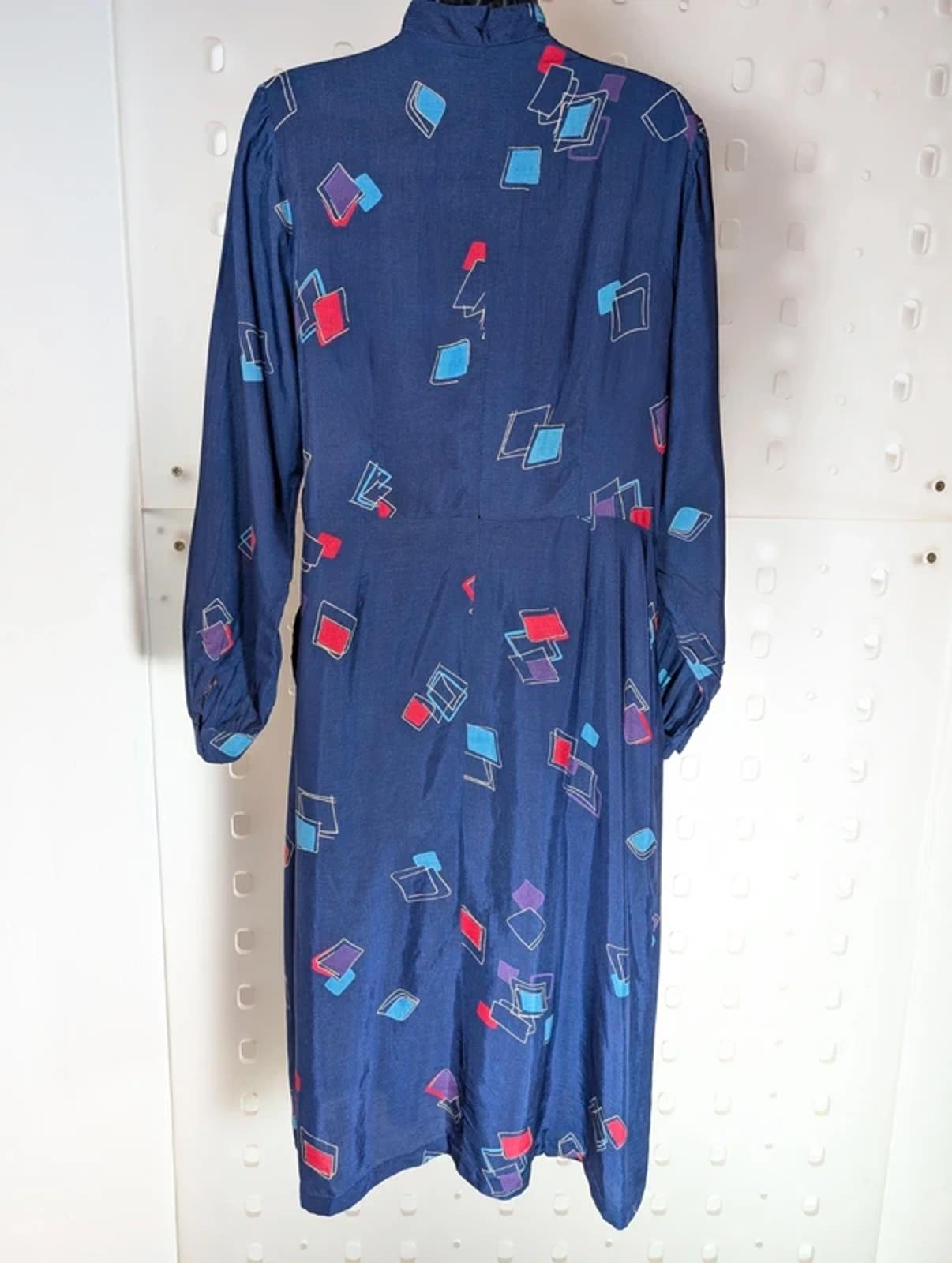 Vintage Navy Abstract Print Midi Dress Made in Greece