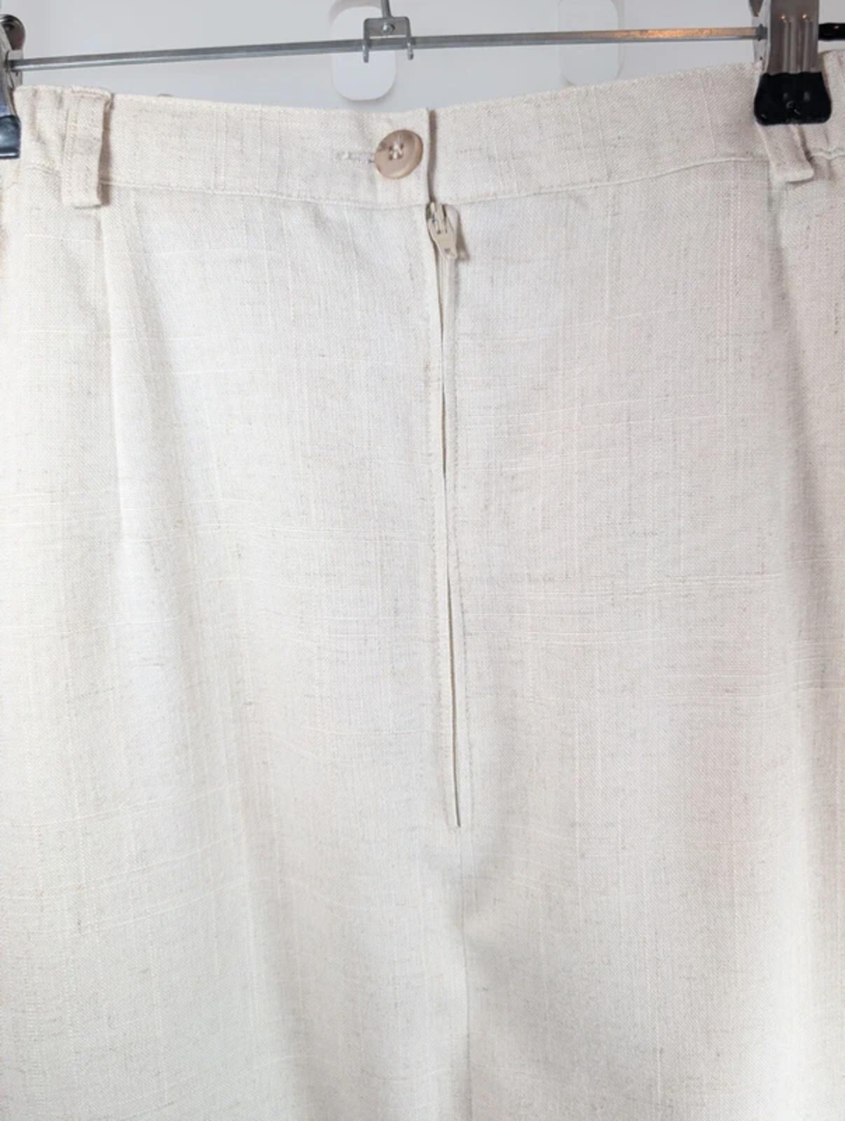 Vintage Berkertex Linen Blend Midi Pencil Skirt Cream Beige UK14