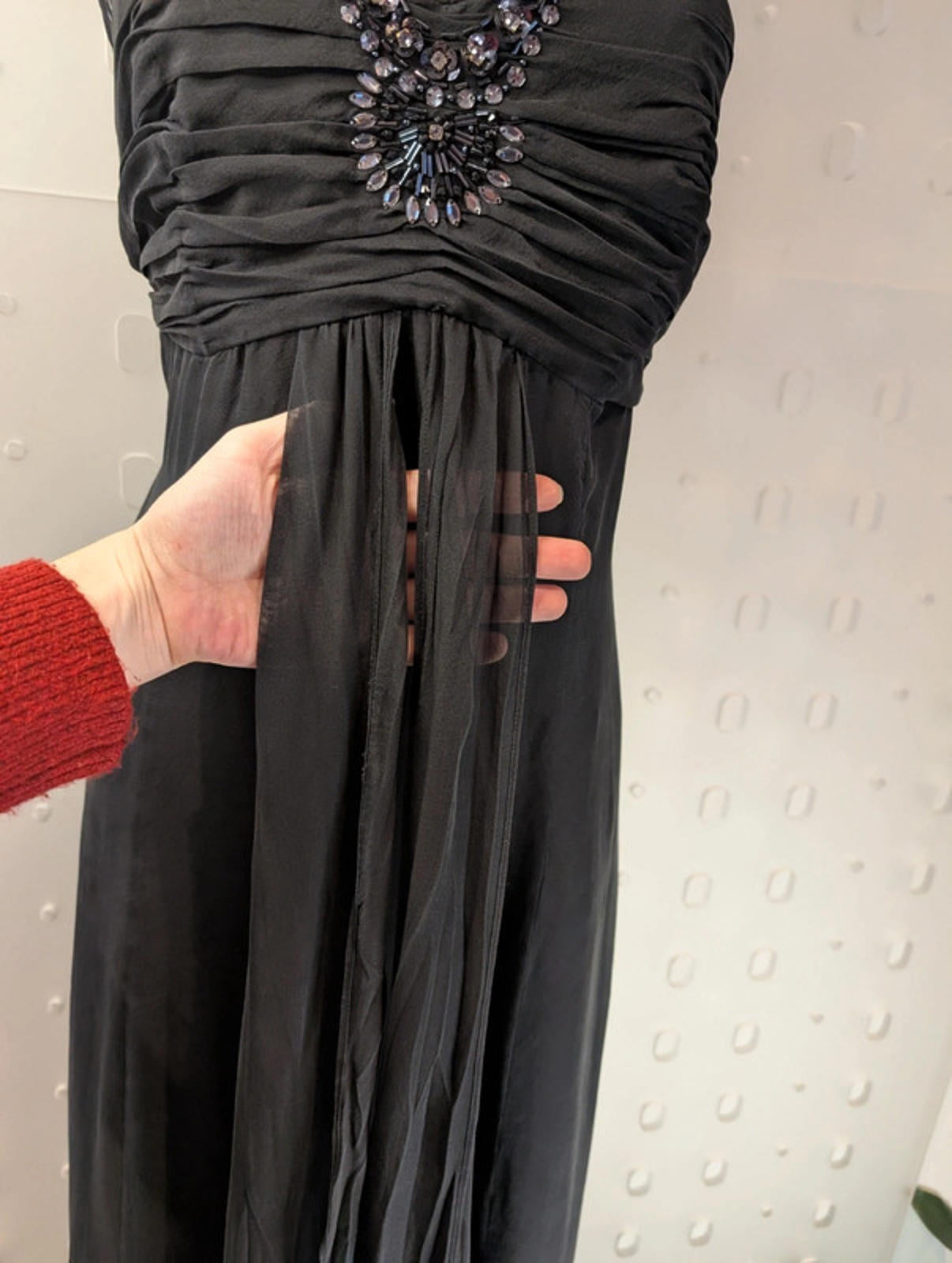 Monsoon Black Silk Beaded Maxi Evening Dress UK 16