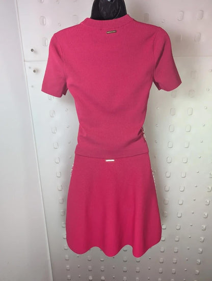 Michael Kors Pink Logo Tape Knitted Co-Ord Set XS Flared Skirt Viscose
