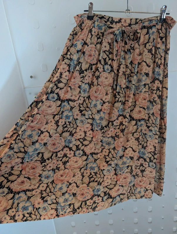 Vintage Roly Poly Floral Viscose Skirt Made in England