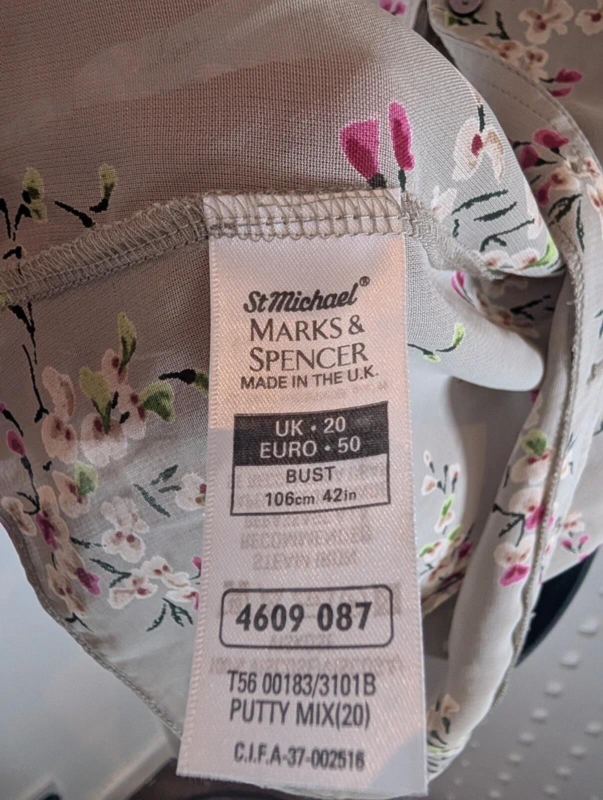 Vintage St Michael M&S Floral Blouse UK18–20 Viscose Frill Sleeve