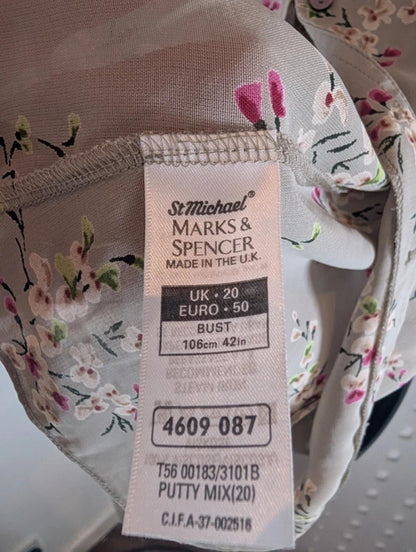 Vintage St Michael M&S Floral Blouse UK18–20 Viscose Frill Sleeve