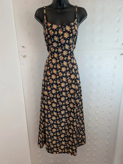 Vintage 90s Made in Great Britain Navy Rose Floral Maxi Dress UK16
