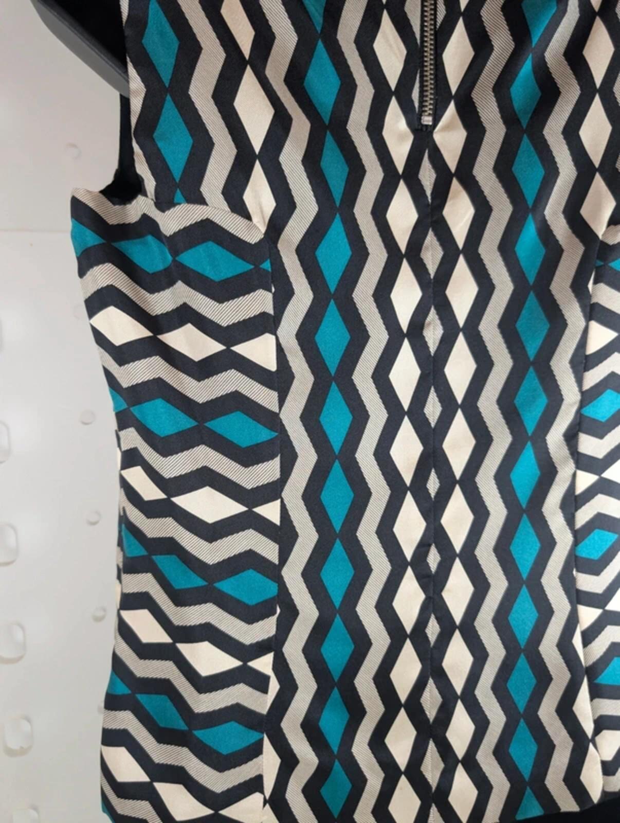 Milly New York Silk Geometric Print Top Made In USA UK8