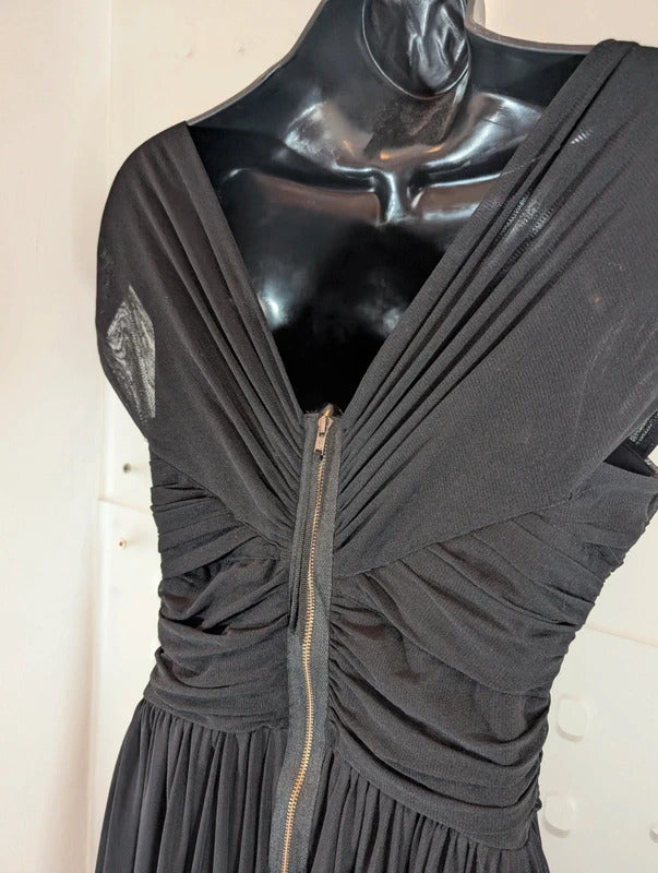 Topshop Black Ruched Mesh Mini Dress UK8 Gothic Y2K
