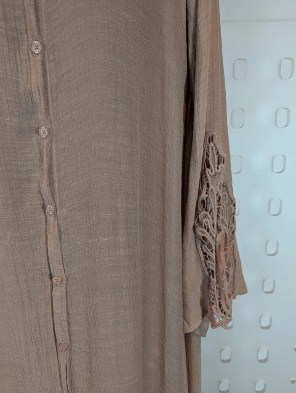 BluIvy Boho Crochet Long Shirt Dress Size L