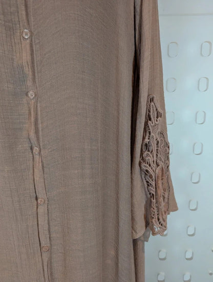 BluIvy Boho Crochet Long Shirt Dress Size L