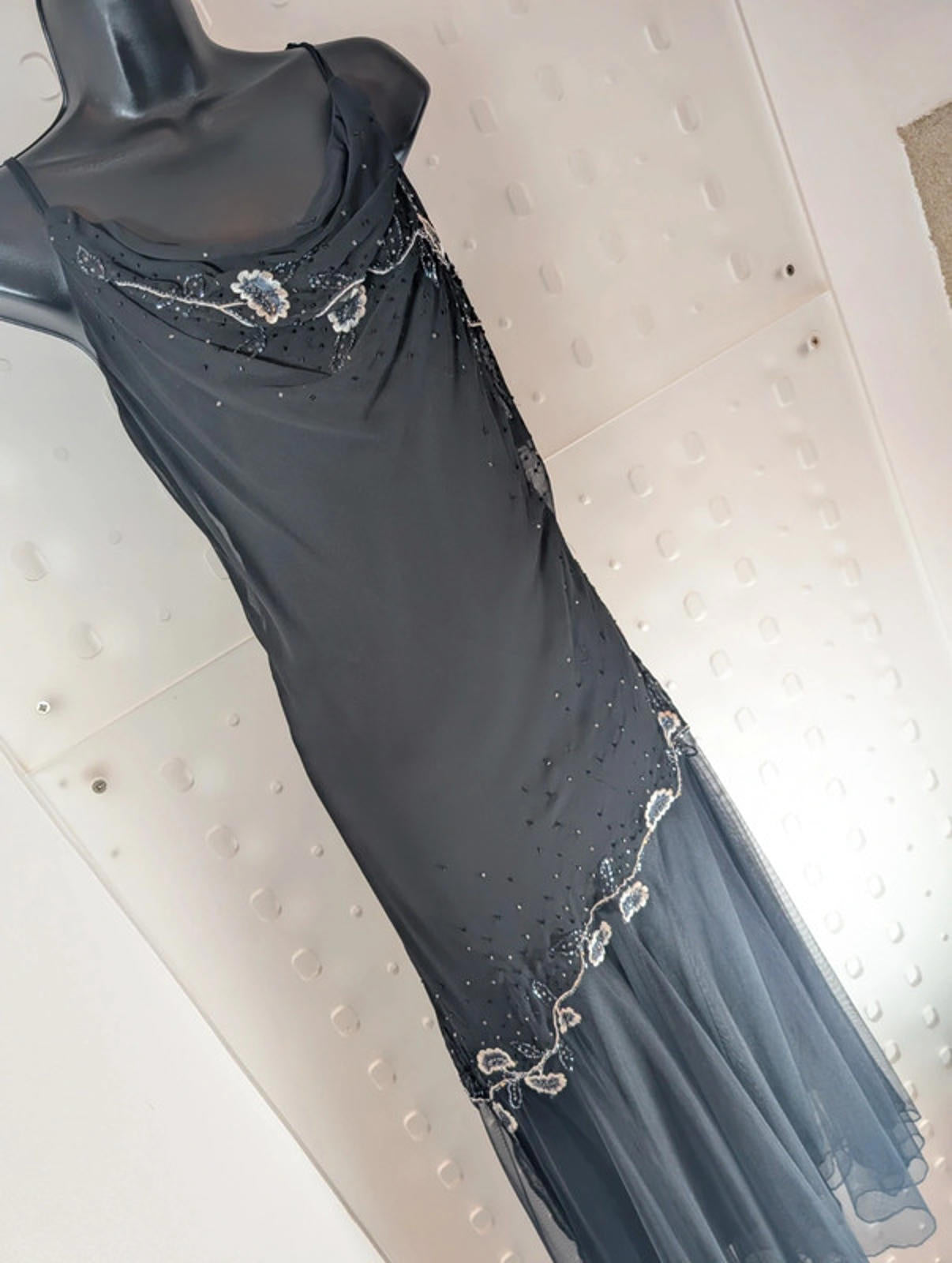 LD Collection Black Beaded Evening Dress – UK 12