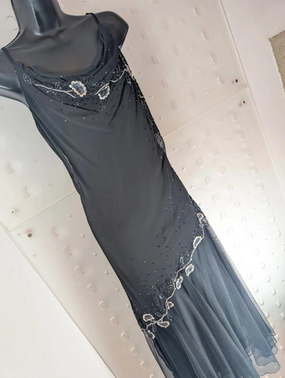 LD Collection Black Beaded Evening Dress – UK 12