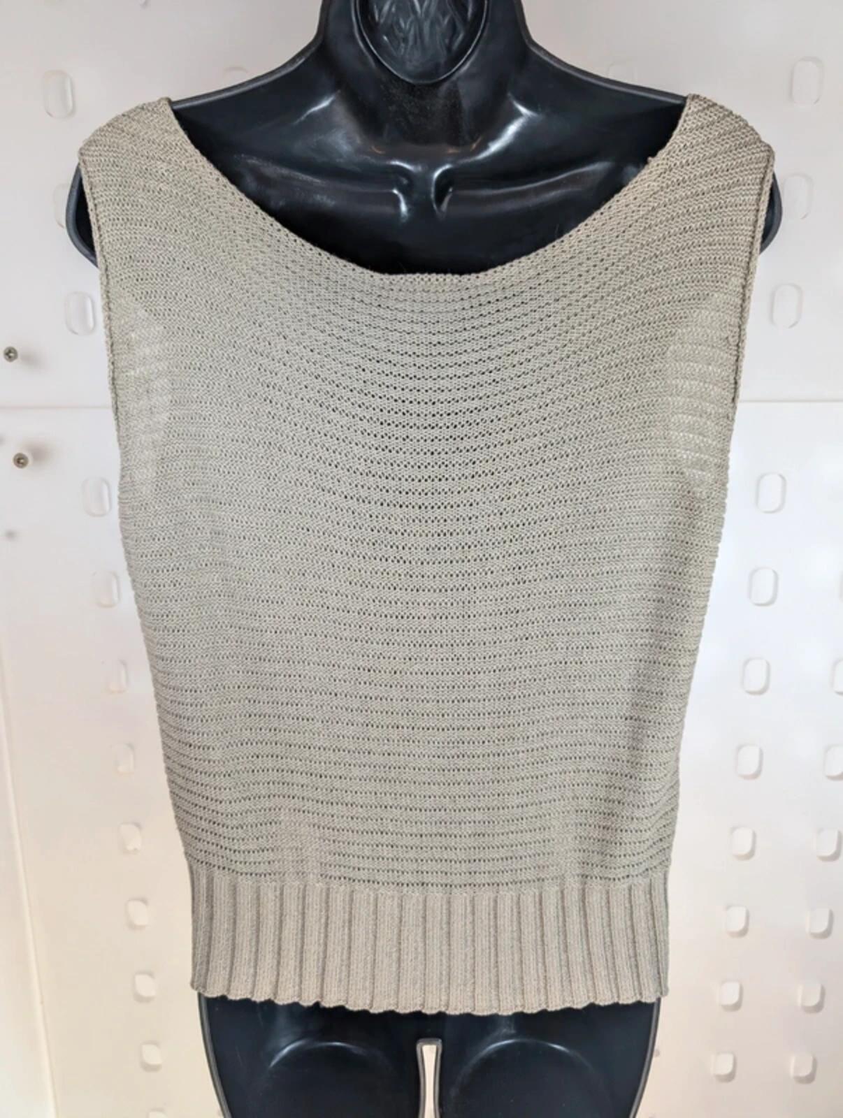 Lucia Khaki Crochet Knit Top Boho Scoop Neck Vest Brooch Detail Lightweight