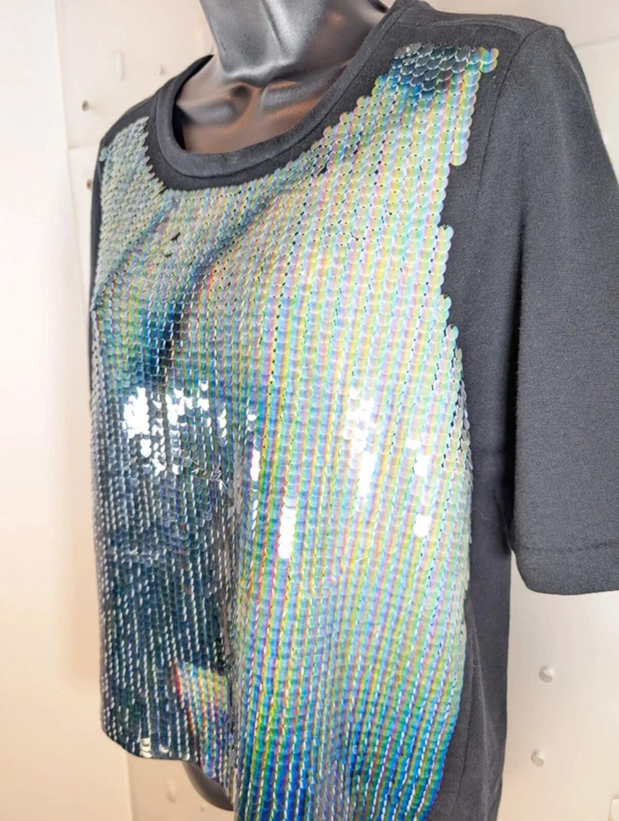 Calvin Klein Black Holographic Sequin Oversized T-Shirt Top UK8–10