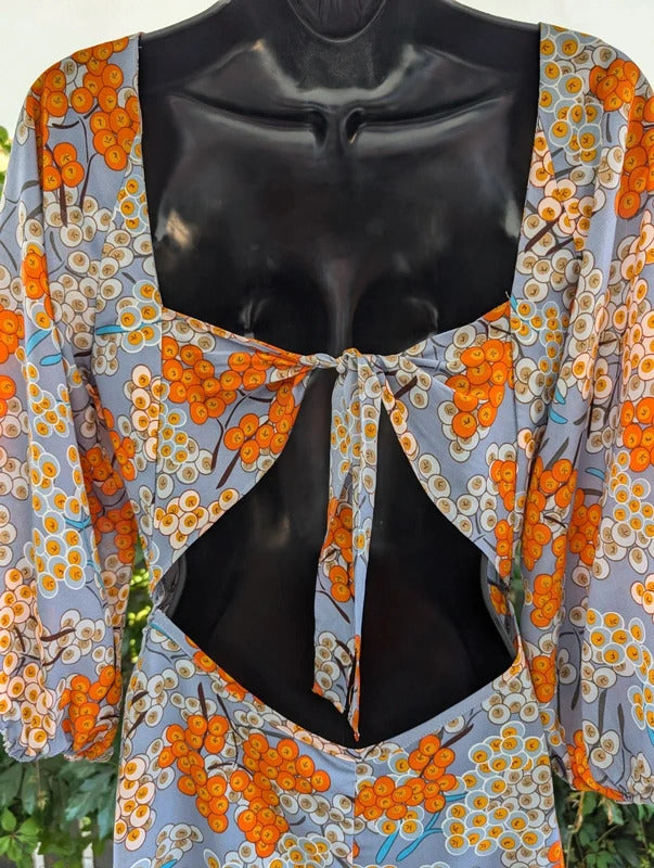 Traffic People Berry Print Open Back Midi Dress UK8