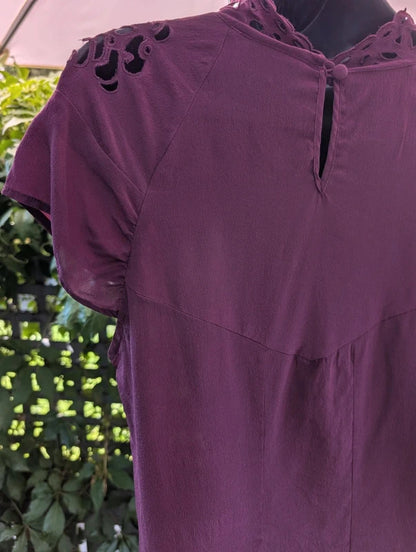 Warehouse Pure Silk Lace Trim Blouse Burgundy UK14
